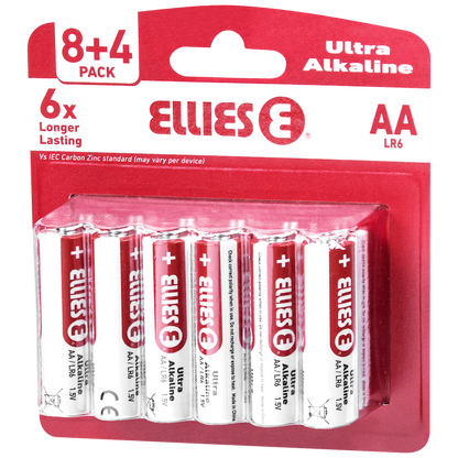 Ellies Ultra Series - Alkaline Batteries AA 8+4 Value Pack - WT