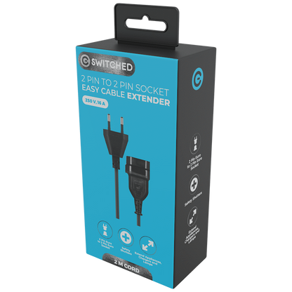 Switched Easy Cable Extender 2-Pin Euro to 2-Pin Euro Socket 2m