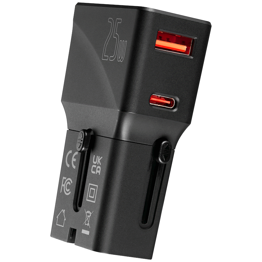 Volkano Globetrotter Series 25w Dual USB + Type-C Mini Travel Adaptor