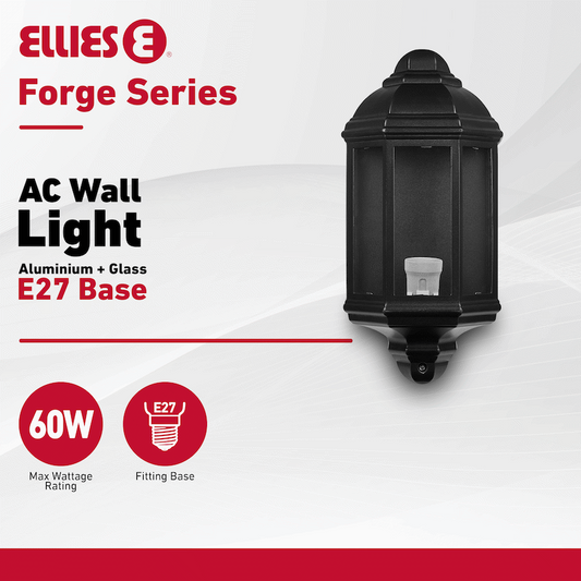 Ellies Forge Series - AC Wall Light - Aluminium + Glass - E27 Base -BK