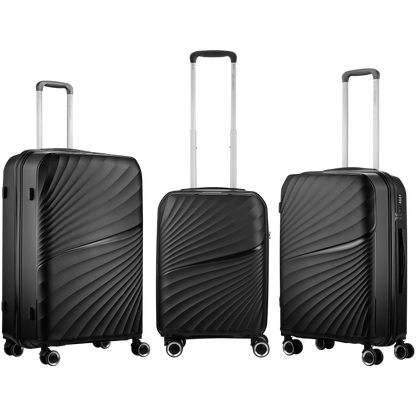 Travelwize Quartz PP 4-Wheels Spinner 3Pc Luggage Set Black