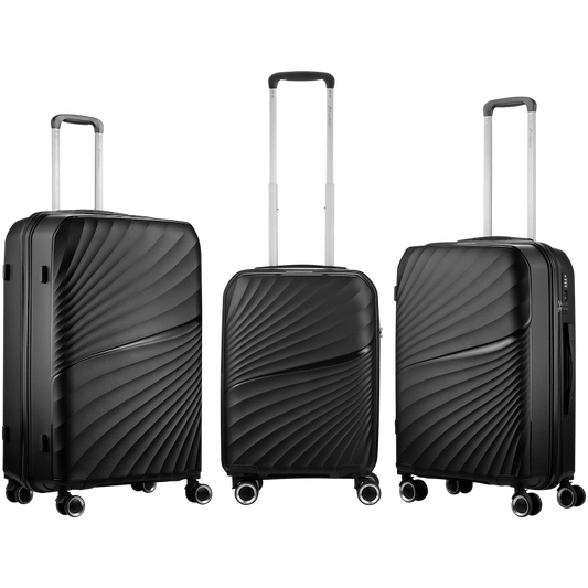 Travelwize Quartz PP 4-Wheels Spinner 3Pc Luggage Set Black