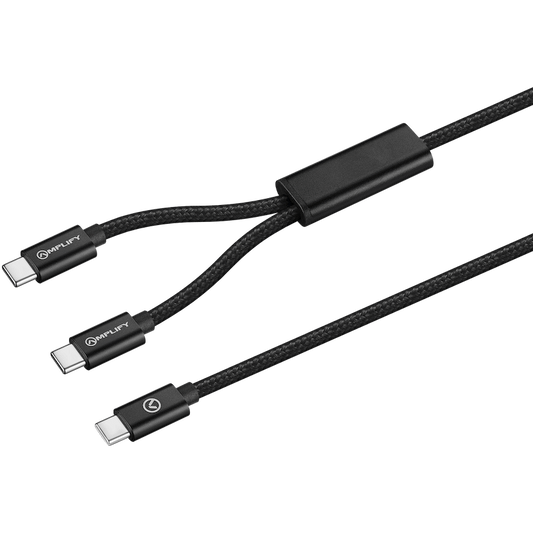 Amplify Linked Series USB-C to 2x USB-C Braided Cable 1.2m - Black