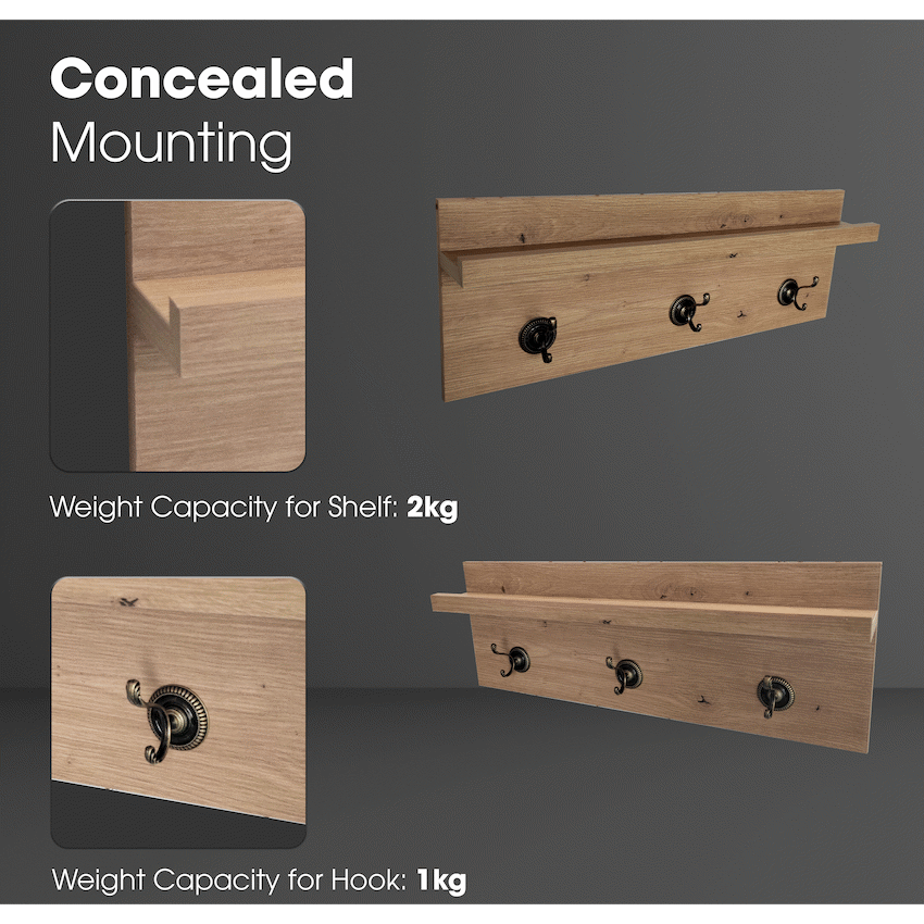 Everfurn Maya Floating Wall Shelf with Hooks