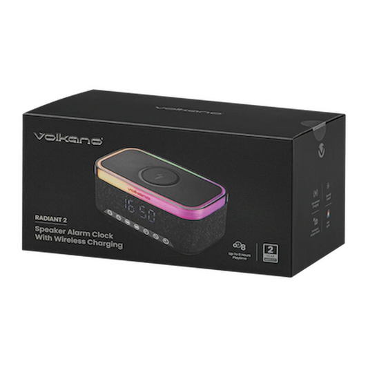 Volkano Radiant 2 Alarm Clock with Wireless Charging and Speaker - Black