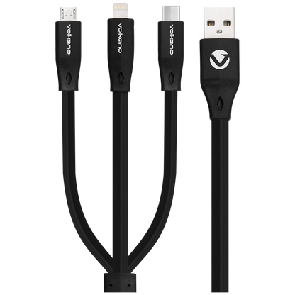 Volkano Slim Series Flat PVC 3-in-1 (Type-C / Lightning / Micro) Cable 30W 1m- Black