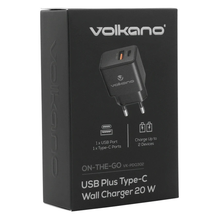 Volkano On-the-Go USB + Type-C 20w PD Wall Charger