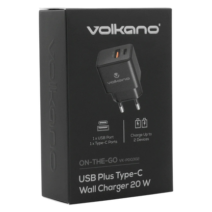 Volkano On-the-Go USB + Type-C 20w PD Wall Charger