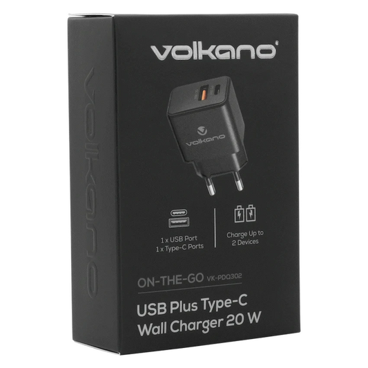 Volkano On-the-Go USB + Type-C 20w PD Wall Charger