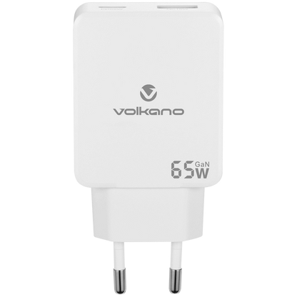 Volkano Potent Duo series 65W Dual USB and USB-C PD Compact Wall Charger