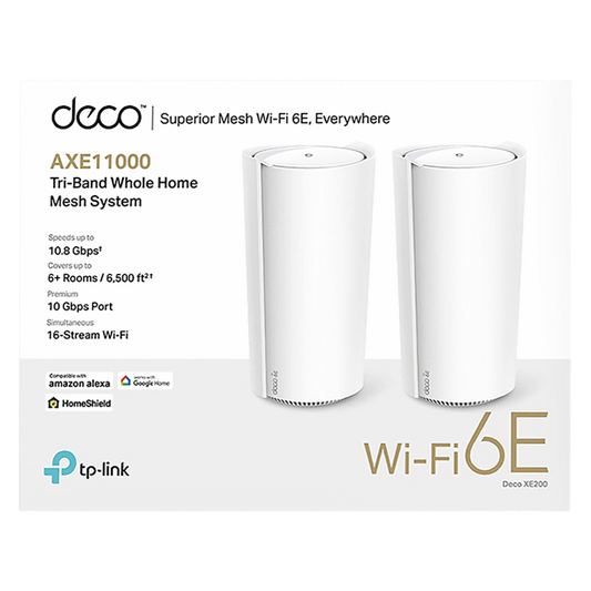 TP-Link Deco XE200 (2-Pack) AXE11000 Whole Home Mesh Wi-Fi 6E System (Tri-Band)