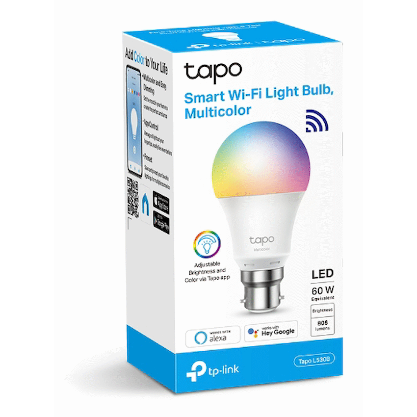 TP-Link Tapo L530B 9w Smart Wi-Fi Light Bulb, Multicolor, A60, B15