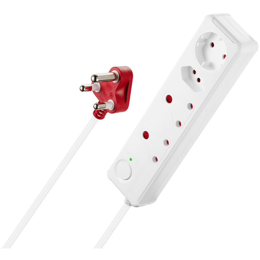 Switched 4-Way Medium Surge-Protected Multiplug 0.5m Cord - White