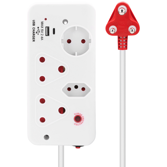 Ellies 4-Way Surge Multiplug with USB-A+USB-C 0.5m - WT