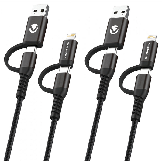 Volkano Weave Series 4-in-1 Cable Two Pack - 1.2m/4ft & 1.8m/6ft