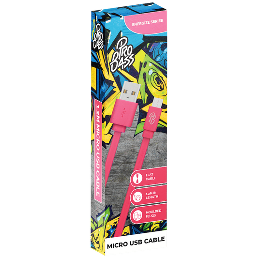 Pro Bass Energize Series Packaged Micro USB Cable - Pastel Pink 1.2m