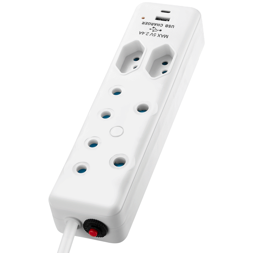 Switched 4-Way Extension Lead with 1x Type-C + 1x USB - 2m