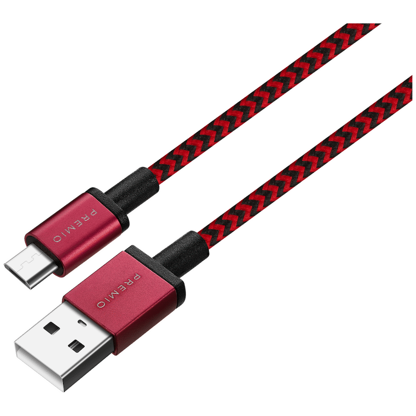 Premio braided Micro USB cable Black/ Red 1.8m
