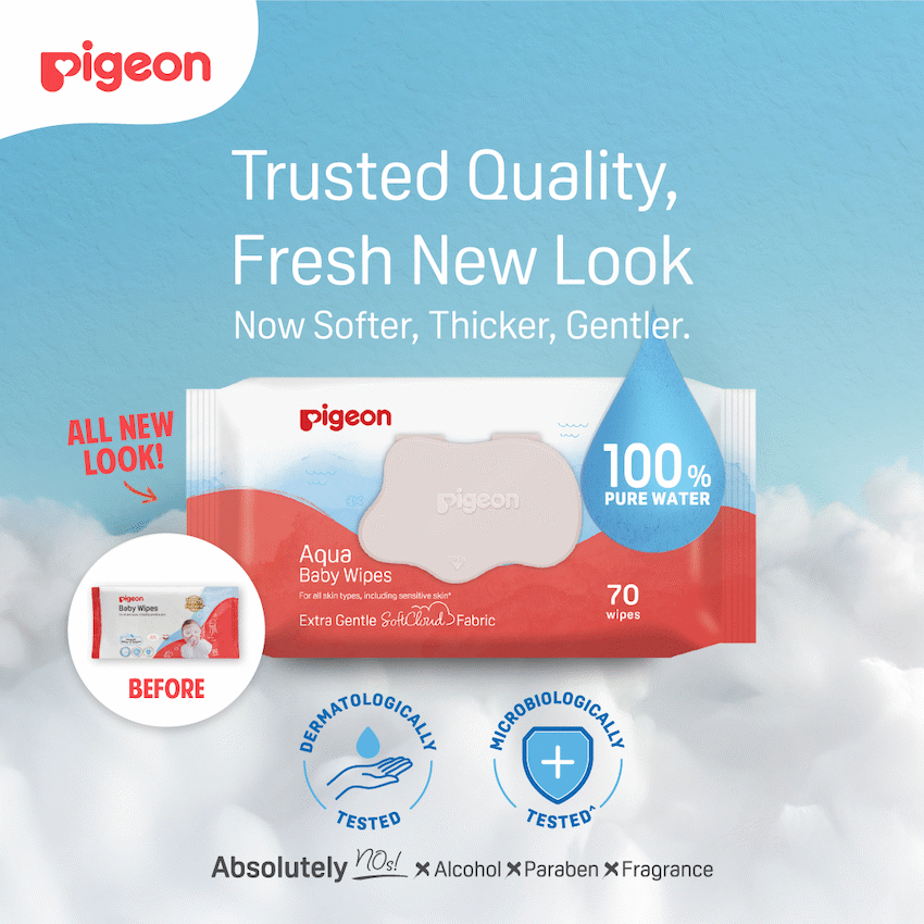 PIGEON AQUA BABY WIPES 70's FLIPTOP  3-IN-1