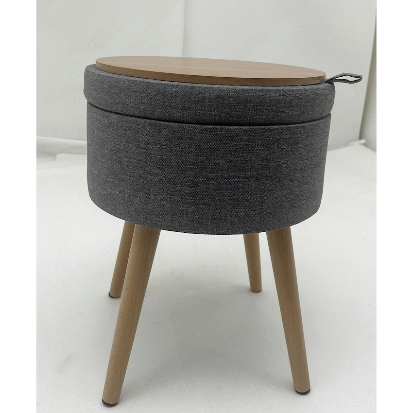Sophie Round Storage  Stool with wooden legs - Grey