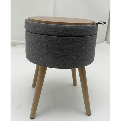 Sophie Round Storage  Stool with wooden legs - Grey