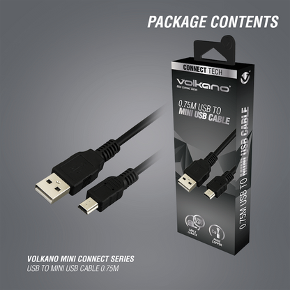 Volkano Mini Connect Series USB to Mini USB Cable 0.75m