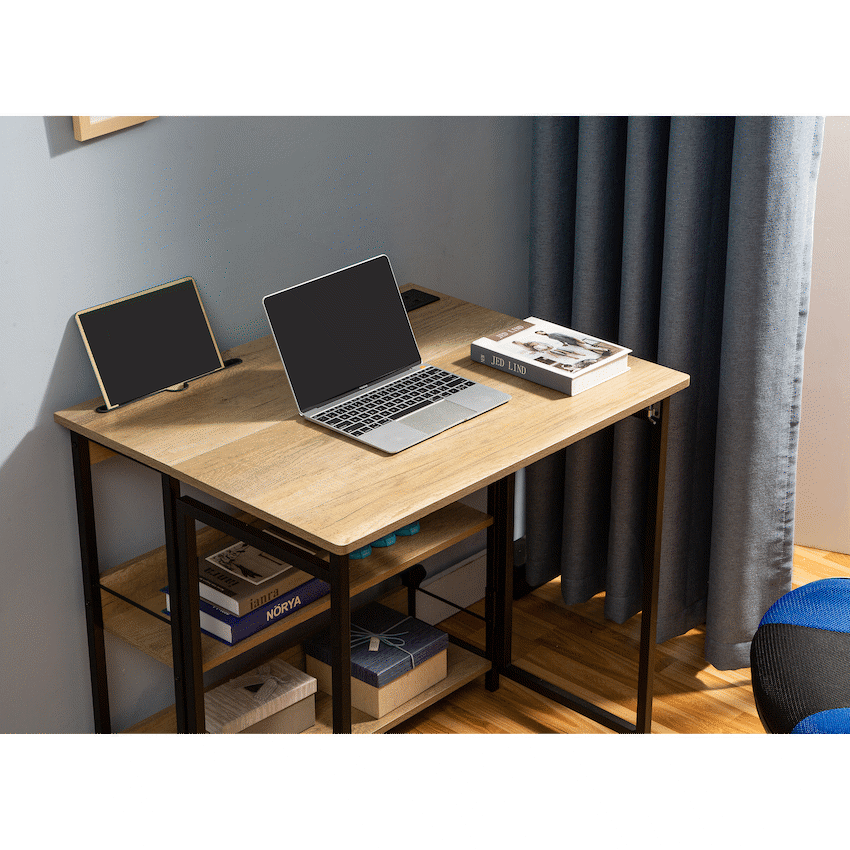 Everfurn Viron Folding Desk with 2-Prong Plugs and USB
