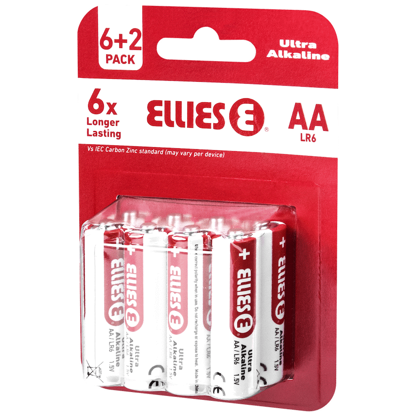 Ellies Ultra Series - Alkaline Batteries AA 6 + 2 Pack -WT