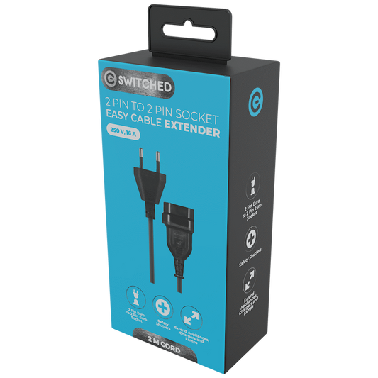 Switched Easy Cable Extender 2-Pin Euro to 2-Pin Euro Socket 2m