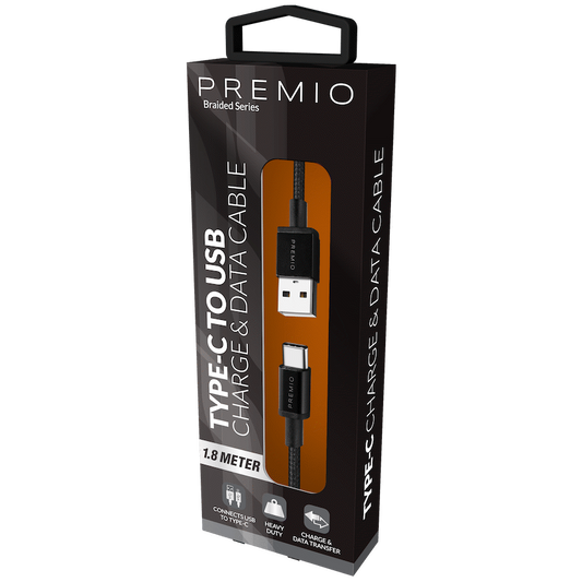 Premio braided USB Type-C cable Black 1.8m