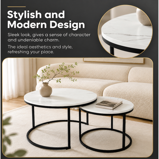 Everfurn Nile Nesting Coffee Table - Marble White