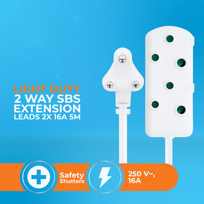 Switched Light Duty Side by Side (SBS) Extension Leads 5m - WT