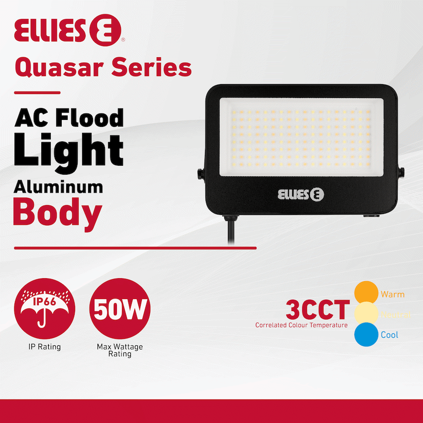 Ellies Quasar Series 50W AC Flood Light  with 3CCT -BK