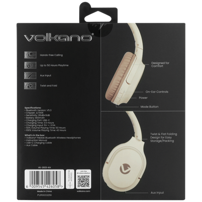 Volkano Pebble Series Bluetooth Headphones - Khaki