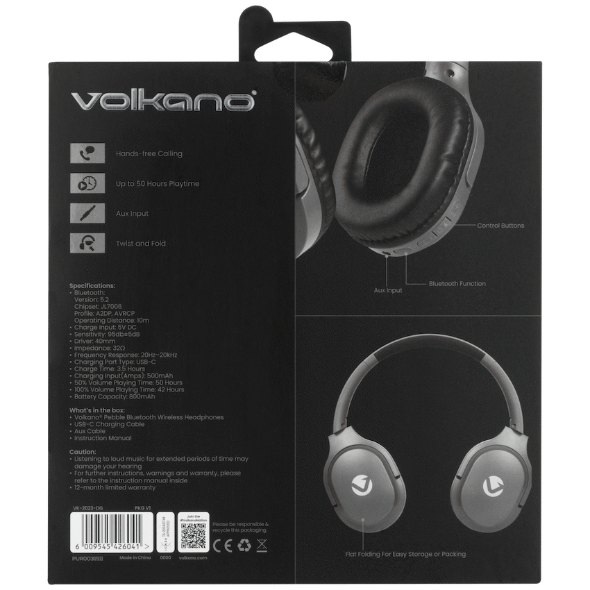 Volkano Pebble Series Bluetooth Headphones - Dark Grey