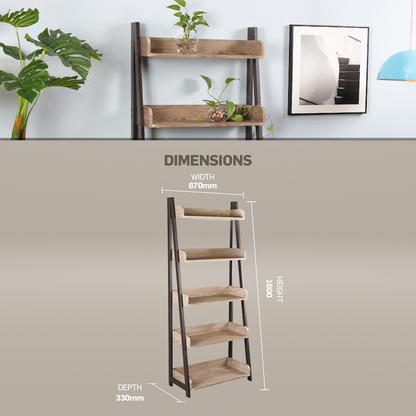 Everfurn Aegla 5-Tier Bookshelf - High Pressure Laminate with Powder-Coated Frame