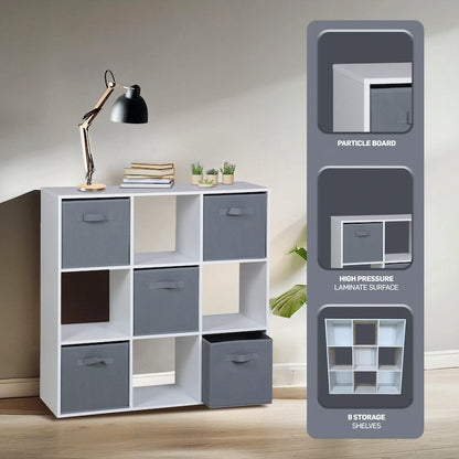 Everfurn Ninefold Bookshelf with 5 Storage Bins