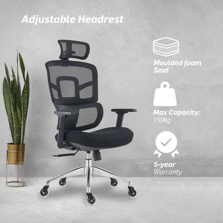 Everfurn Premium Graphite Ergo High Back Chair - Black