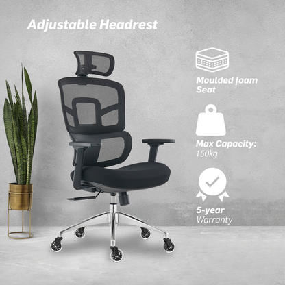 Everfurn Premium Graphite Ergo High Back Chair - Black
