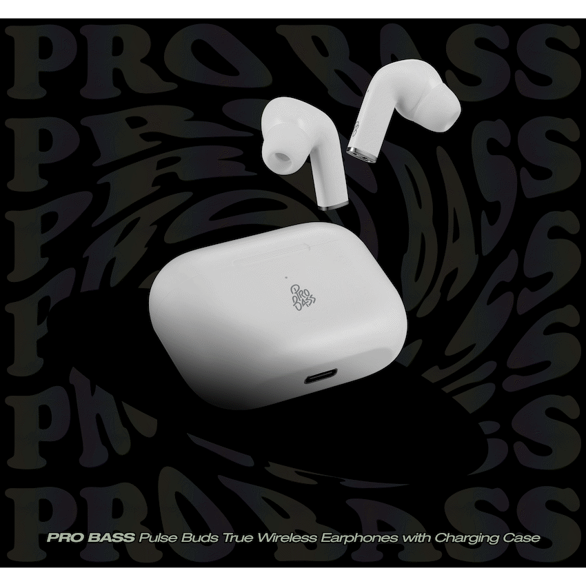 Pro Bass Pulse Buds True Wireless Earphones with Charging Case - White