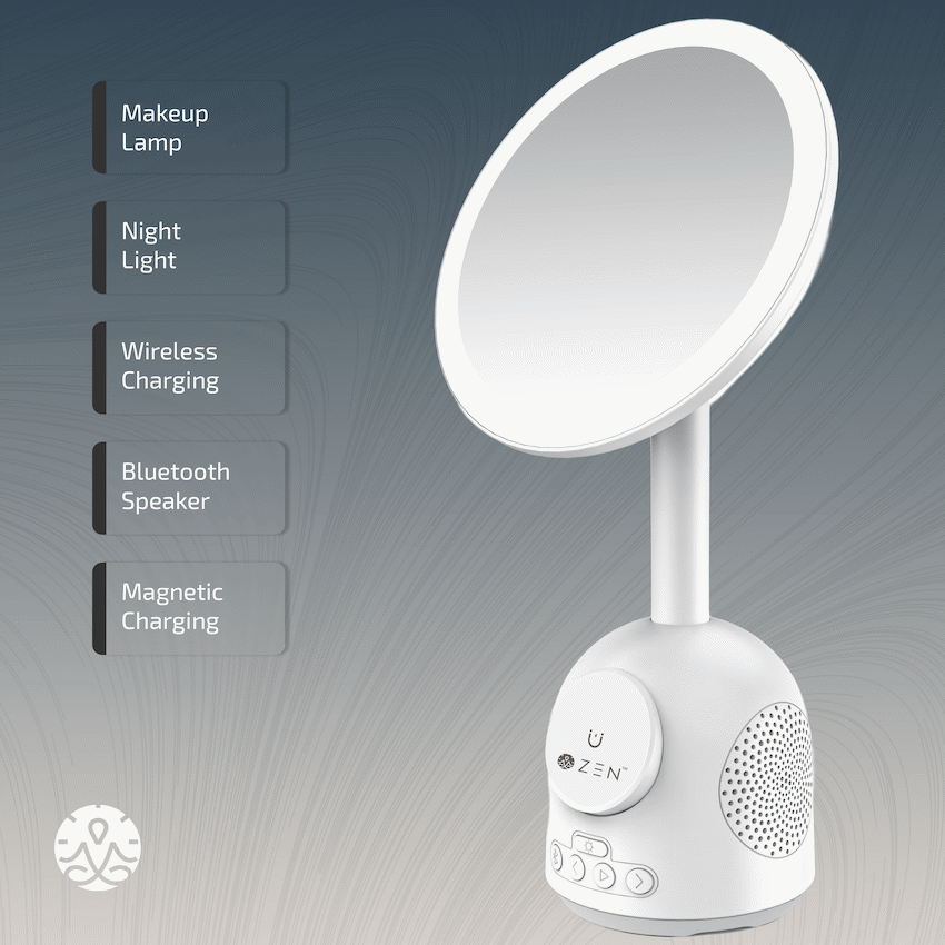 ZEN Unify Series Wireless Phone Charger with Bluetooth Speaker and Mirror - White