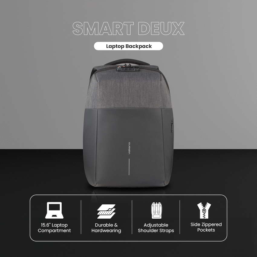 Volkano Smart Deux Laptop Backpack - Black/Charcoal