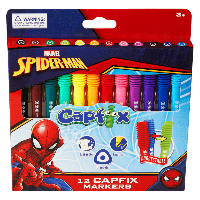 Spiderman 12 Capfix Connectable Fibre Markers Multi