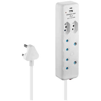Switched 4-Way Extension Lead with 1x Type-C + 1x USB - 2m