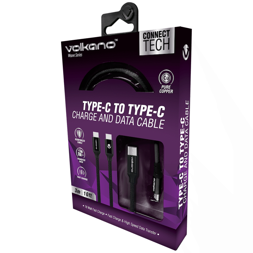 Volkano Weave Series Type-C to Type-C Cable 3m 60w - Black