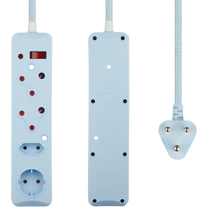 SWITCHED 4 Way Medium Surge Protected Multiplug 0.5M Braided Cord Blue
