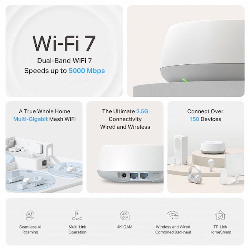 TP-Link Deco BE25 (2-Pack) BE3600 Whole Home Mesh Wi-Fi 7 System