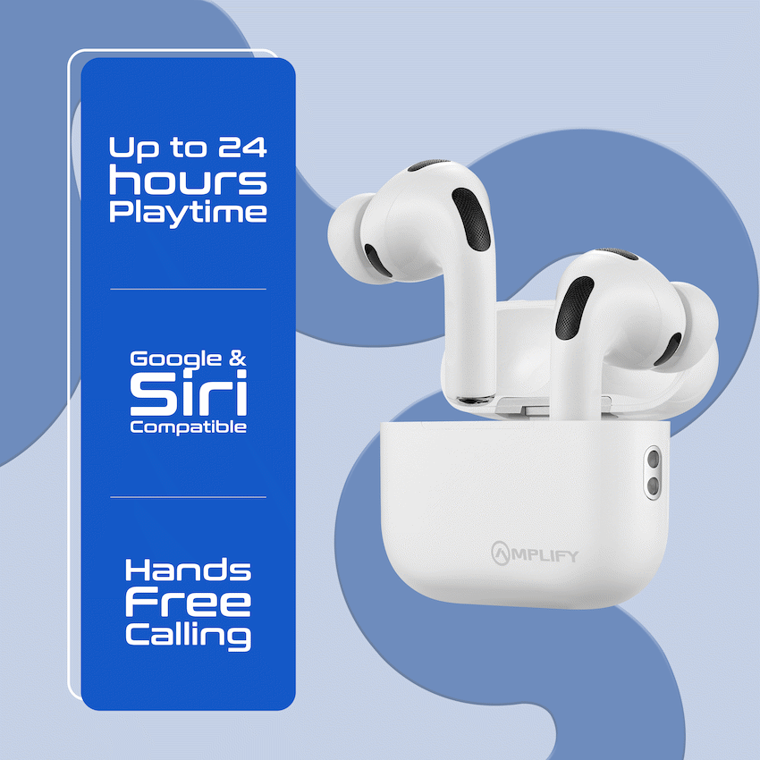 Amplify Note X 3 Series TWS Earphones - White Case + Black Cover