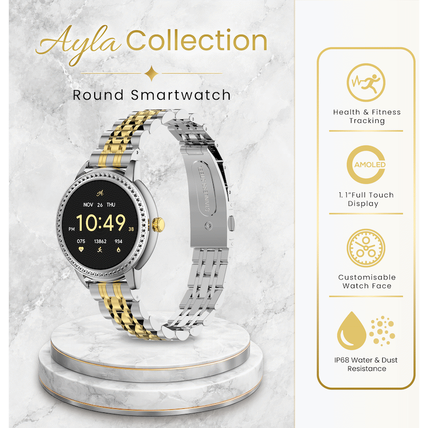 Volkano Ayla Collection Round Smartwatch With 2 Colour Metal link Strap
