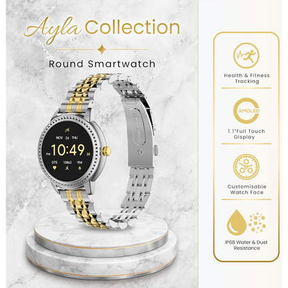Volkano Ayla Collection Round Smartwatch With 2 Colour Metal link Strap